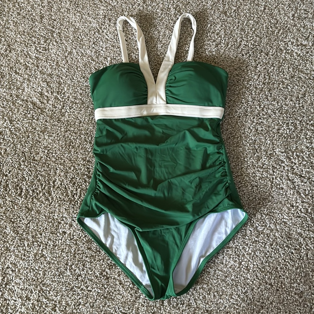 Boden Swimsuit Women’s Size 6 Green and Ivory White